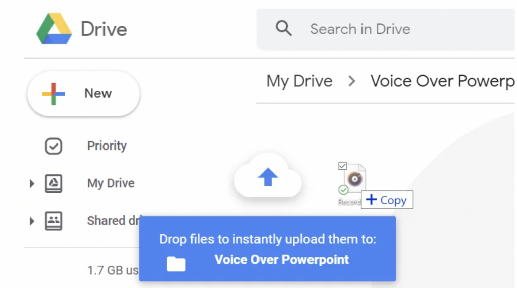 How to do a voiceover on Google Slides: uploading file image