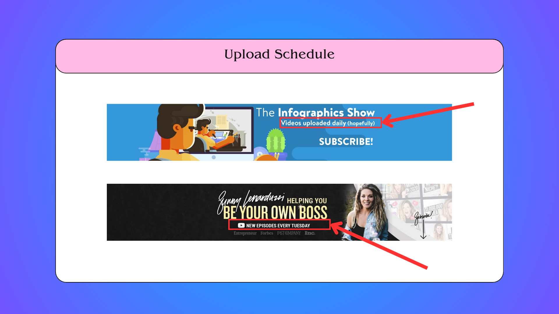 Include your upload schedule